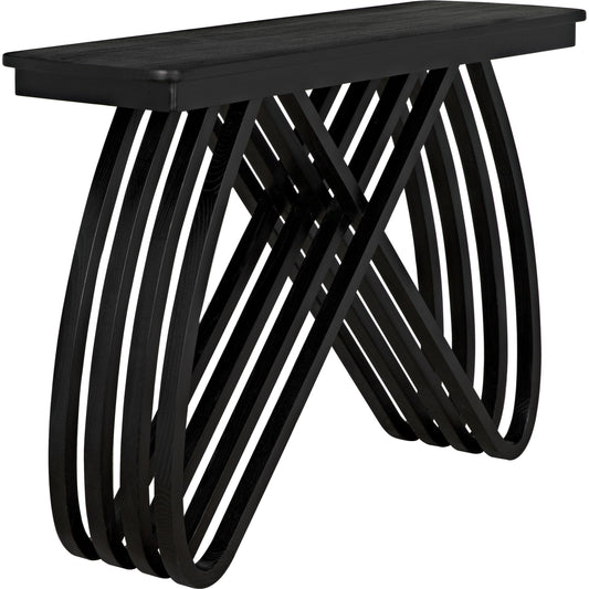 Infinity Console by Noir in charcoal black. Made from sungkai in a modern style.