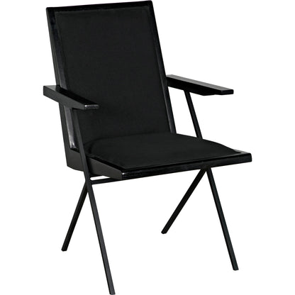 Henderson Chair by Noir in charcoal black. Made from sungkai, industrial steel and fabric in a modern style.