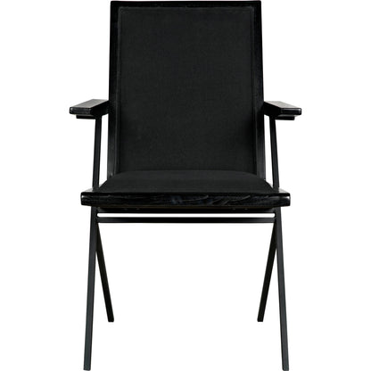 Henderson Chair by Noir in charcoal black. Made from sungkai, industrial steel and fabric in a modern style.