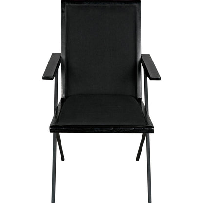 Henderson Chair by Noir in charcoal black. Made from sungkai, industrial steel and fabric in a modern style.