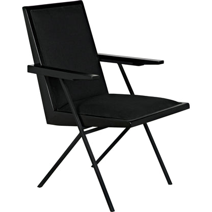 Henderson Chair by Noir in charcoal black. Made from sungkai, industrial steel and fabric in a modern style.