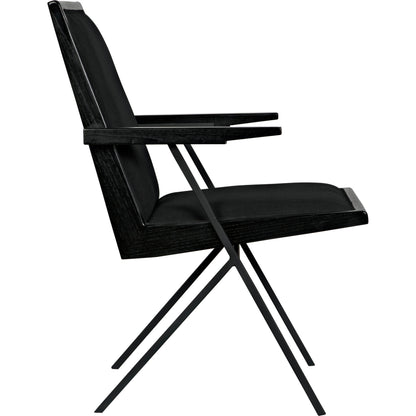Henderson Chair by Noir in charcoal black. Made from sungkai, industrial steel and fabric in a modern style.