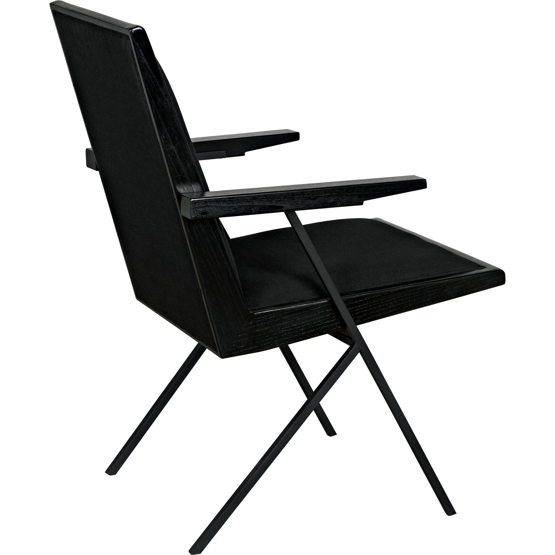 Henderson Chair by Noir in charcoal black. Made from sungkai, industrial steel and fabric in a modern style.