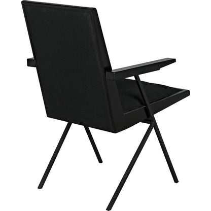 Henderson Chair by Noir in charcoal black. Made from sungkai, industrial steel and fabric in a modern style.