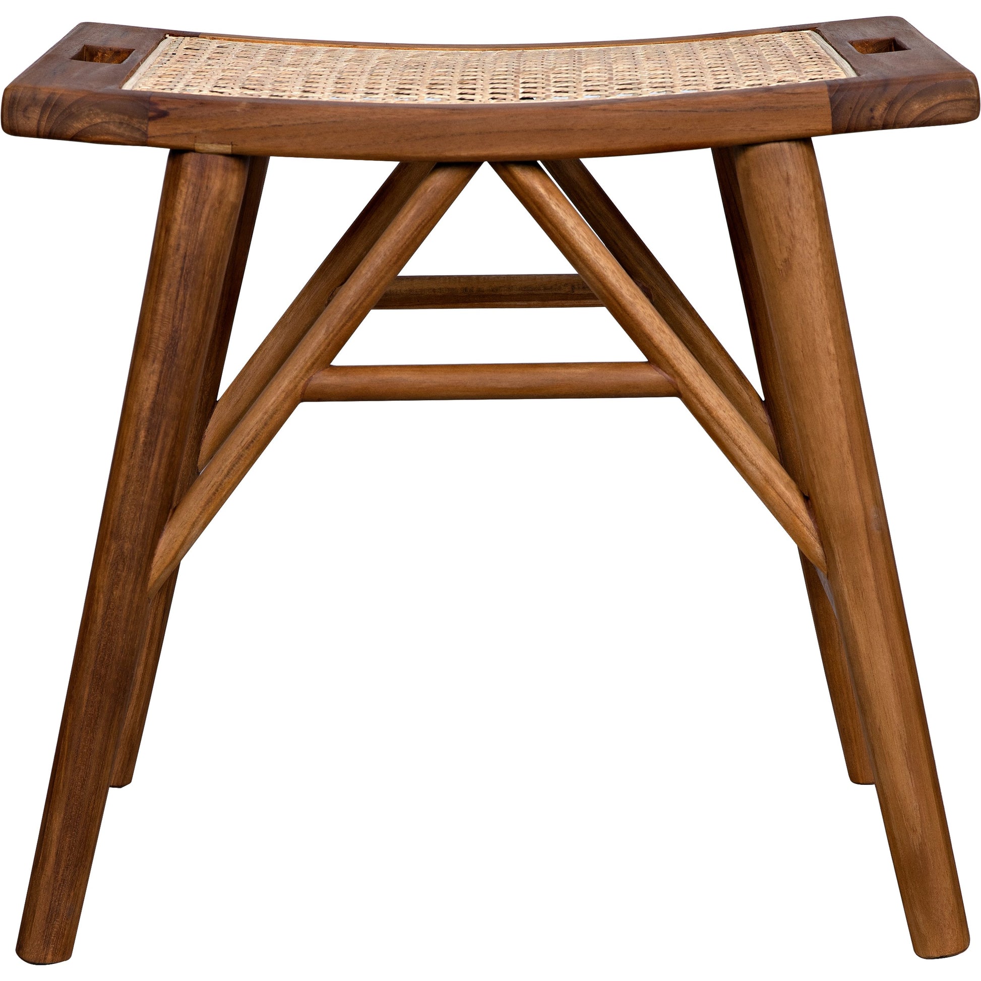 Murphy Stool by Noir in clear coat flat teak. Made from teak and caning in a cottage & farmhouse style.