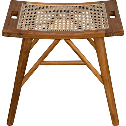 Murphy Stool by Noir in clear coat flat teak. Made from teak and caning in a cottage & farmhouse style.