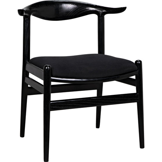 Boone Chair by Noir in charcoal black. Made from sungkai and black cotton in a modern style.
