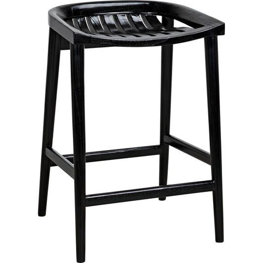 Ronald Counter Stool by Noir in charcoal black. Made from sungkai in a cottage & farmhouse style.