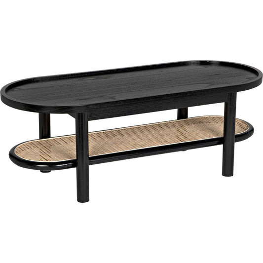 Amore Coffee Table by Noir in charcoal black. Made from sungkai with caning in a cottage & farmhouse style.