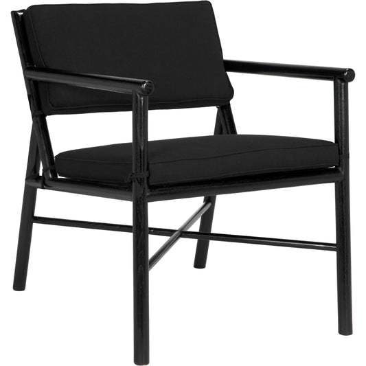 Camworth Chair by Noir in charcoal black. Made from sungkai and black cotton in a modern style.