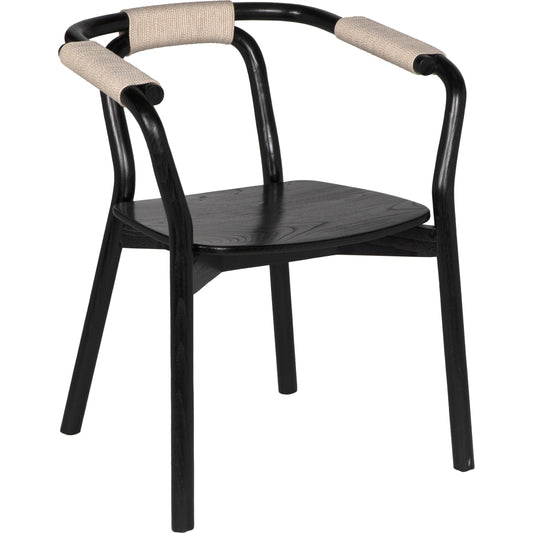 Anna Chair by Noir in charcoal black. Made from sungkai with rope in a cottage & farmhouse style.