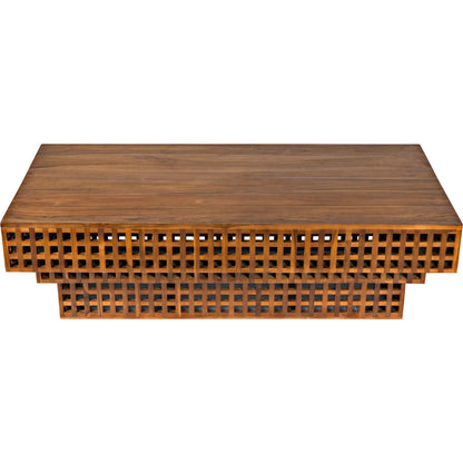 Flynn Coffee Table by Noir in natural teak. Made from teak, flat clear coat in a cottage & farmhouse style.