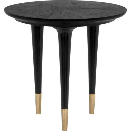 Maganini Side Table by Noir in charcoal black. Made from sungkai and brass caps in a modern style.
