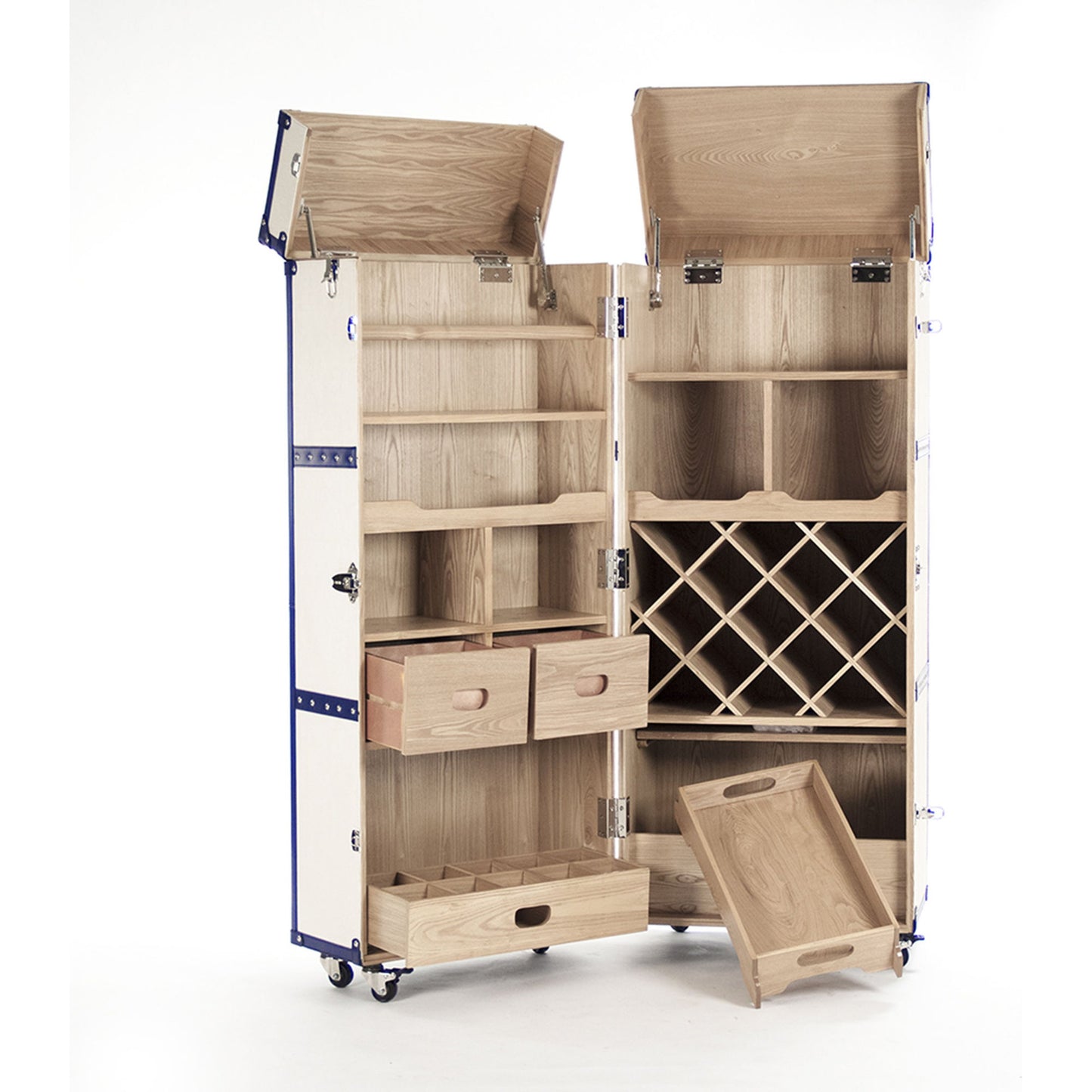 002 S-338332 | Additional Silo | Sinclair Foldable Wine Cabinet by Zentique in white, blue and polyurethane vinyl. Made from stainless steel, solid chinese ash wood, blue pu in a transitional style.