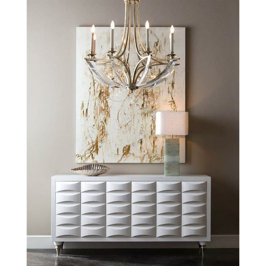 Bent-Crystal Eight-Light Chandelier by John-Richard in silver. Made from crystal in a transitional style.