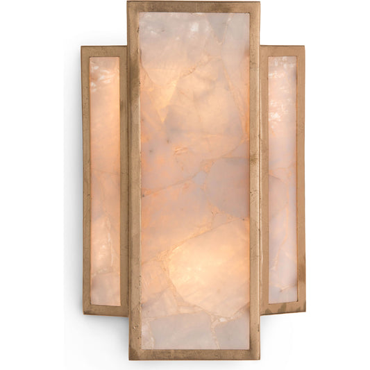 Calcite Panel Wall Sconce by John-Richard in gold leaf. Made from brass, calcite in a transitional style.