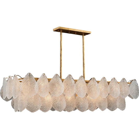 Frosted Glass Petal Chandelier by John-Richard in gold. Made from glass in a coastal style.