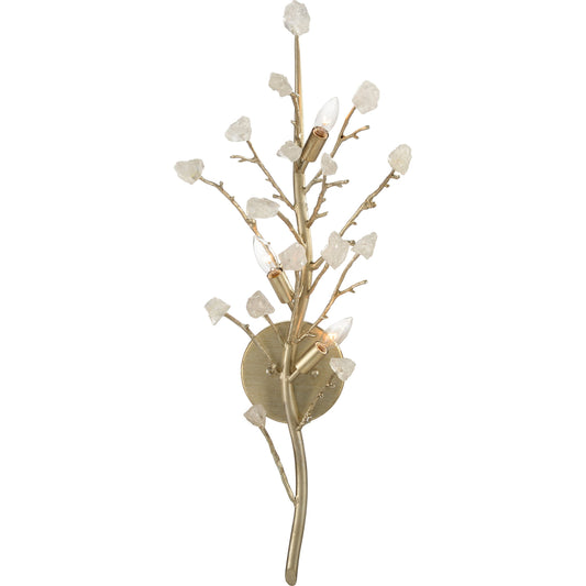 Quartz Branched Wall Sconce by John-Richard in champagne silver leaf. Made from iron, brass, quartz in a transitional style.