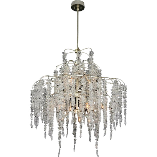 Cascading Crystal Twelve-Light Chandelier by John-Richard in silver. Made from crystal in a modern style.