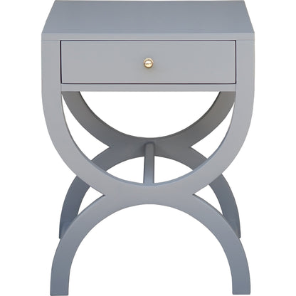 Alexis One Drawer Side Table by Worlds Away in white lacquer. Made from hardwood solids, mdf, metal in a transitional style.
