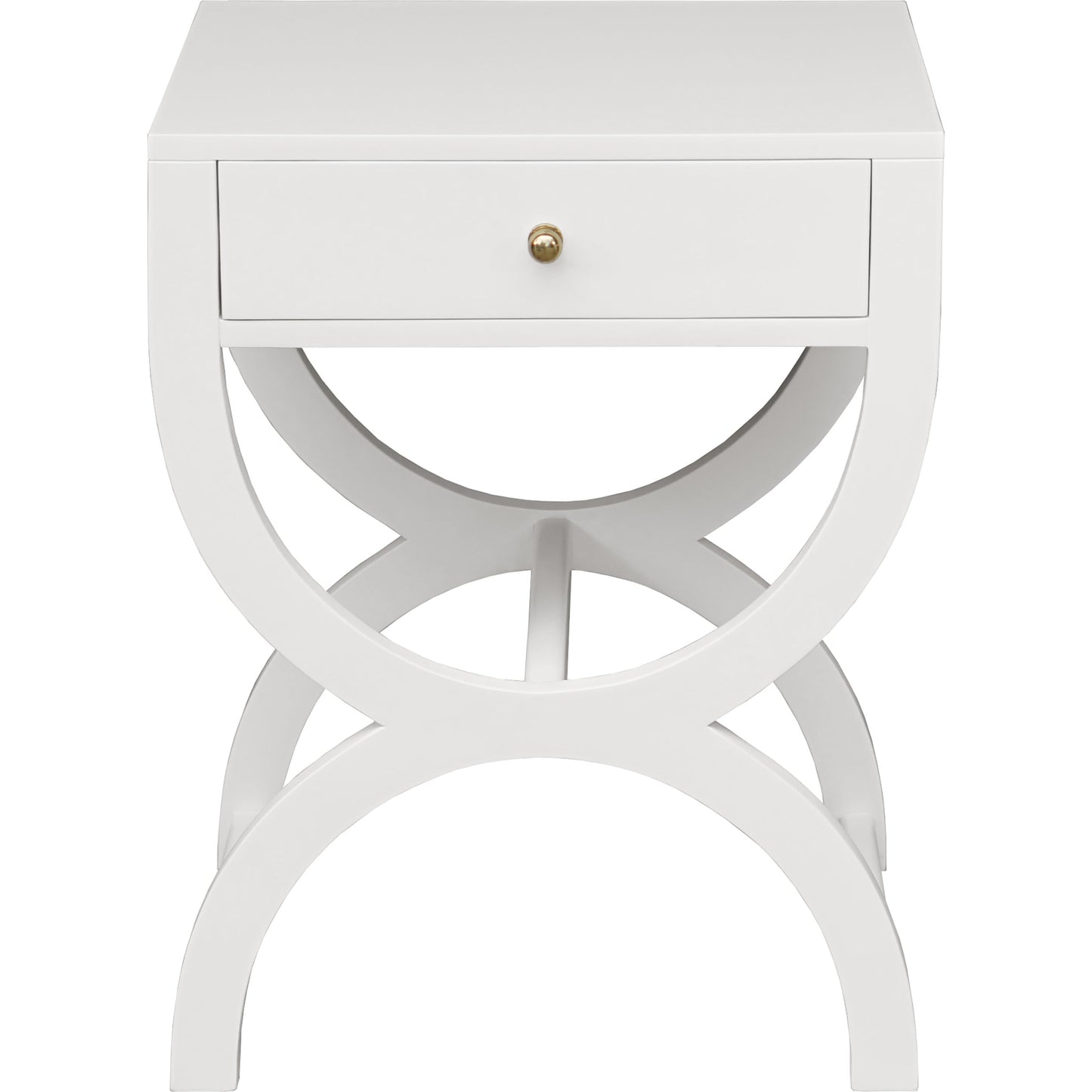 004 S-343190 | Additional Silo | Alexis One Drawer Side Table by Worlds Away in white lacquer. Made from hardwood solids, mdf, metal in a transitional style.