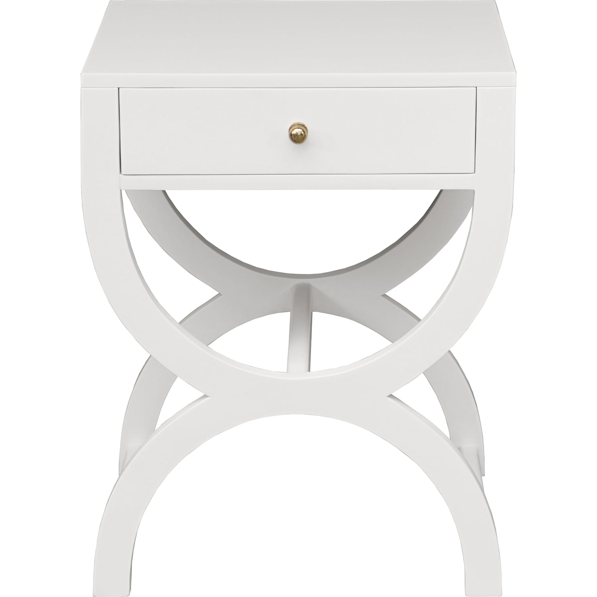 Alexis One Drawer Side Table by Worlds Away in white lacquer. Made from hardwood solids, mdf, metal in a transitional style.
