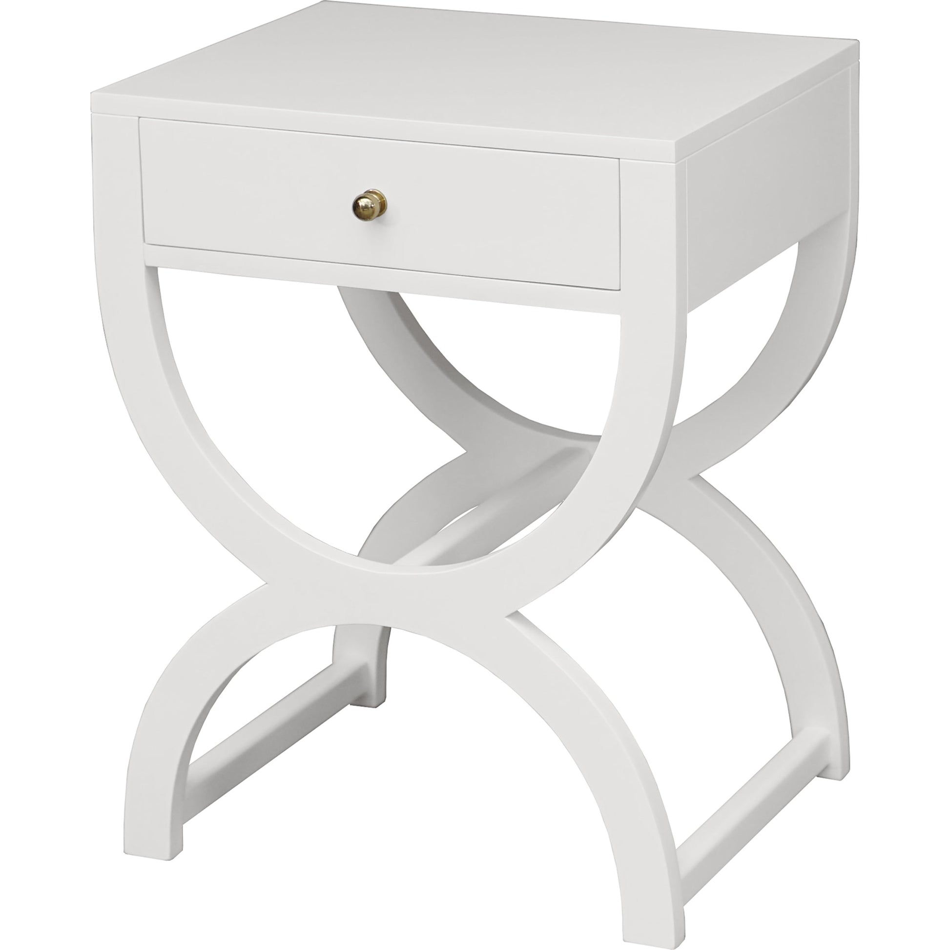 Alexis One Drawer Side Table by Worlds Away in white lacquer. Made from hardwood solids, mdf, metal in a transitional style.