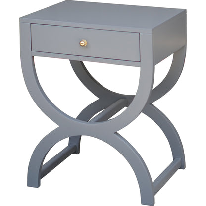Alexis One Drawer Side Table by Worlds Away in white lacquer. Made from hardwood solids, mdf, metal in a transitional style.