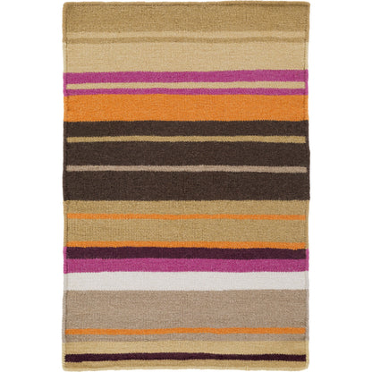 Alameda Rug - 1744 by Surya in dark brown, mustard, beige, brown, orange, medium purple. Made from 100% wool in a unique style.