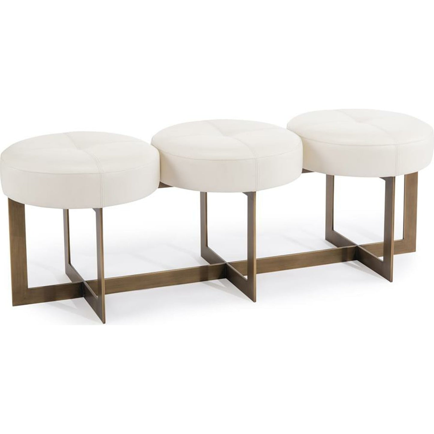 000 SR-866158 | Primary Silo | White Leather Button Bench by John-Richard in brass, white. Made from brass, leather in a modern style.