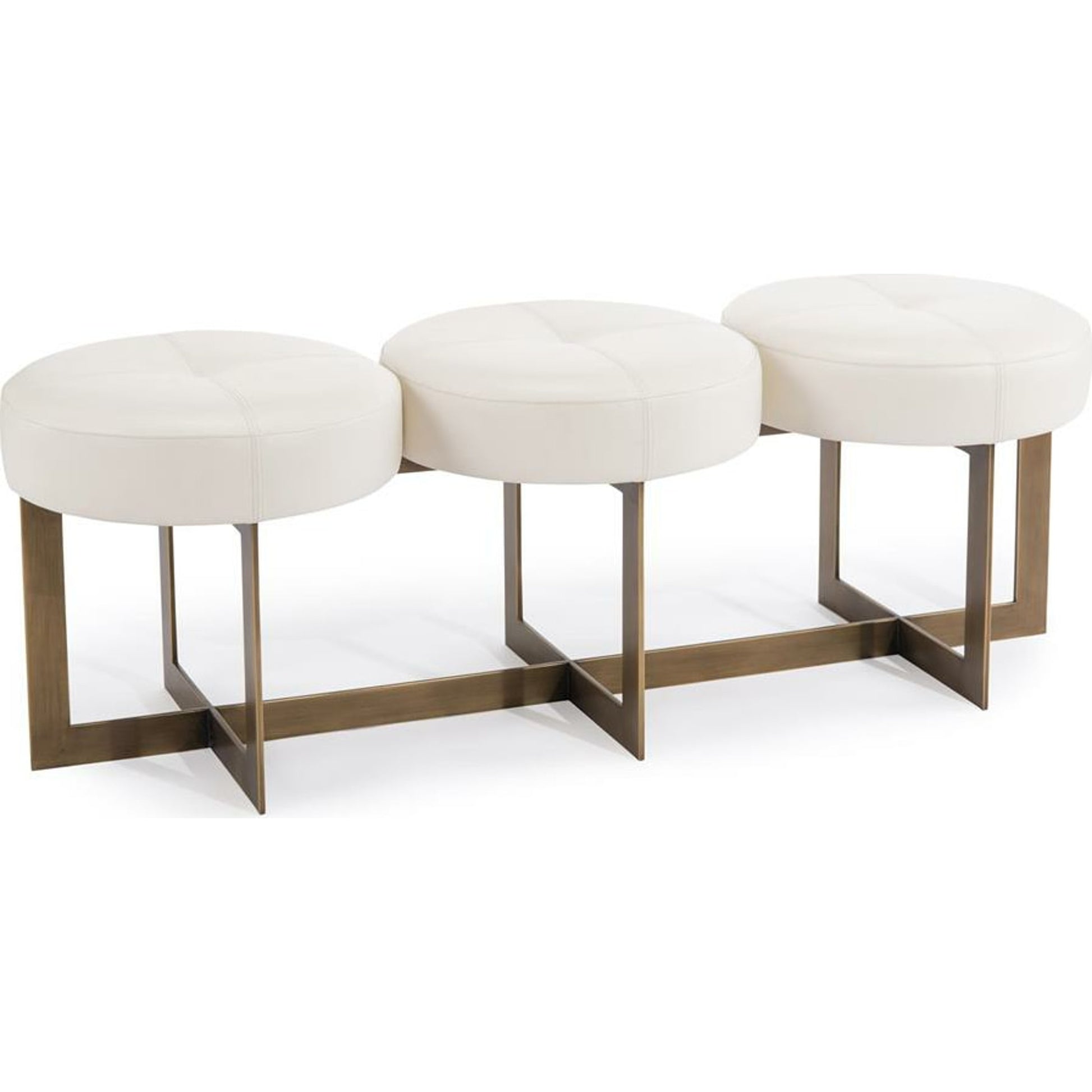 White Leather Button Bench by John-Richard in brass, white. Made from brass, leather in a modern style.