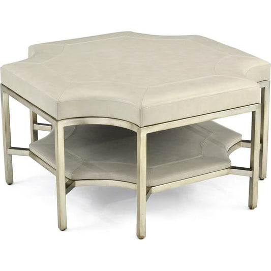 Parkdale Ottoman by John-Richard in gray, silver. Made from leather, steel in a transitional style.