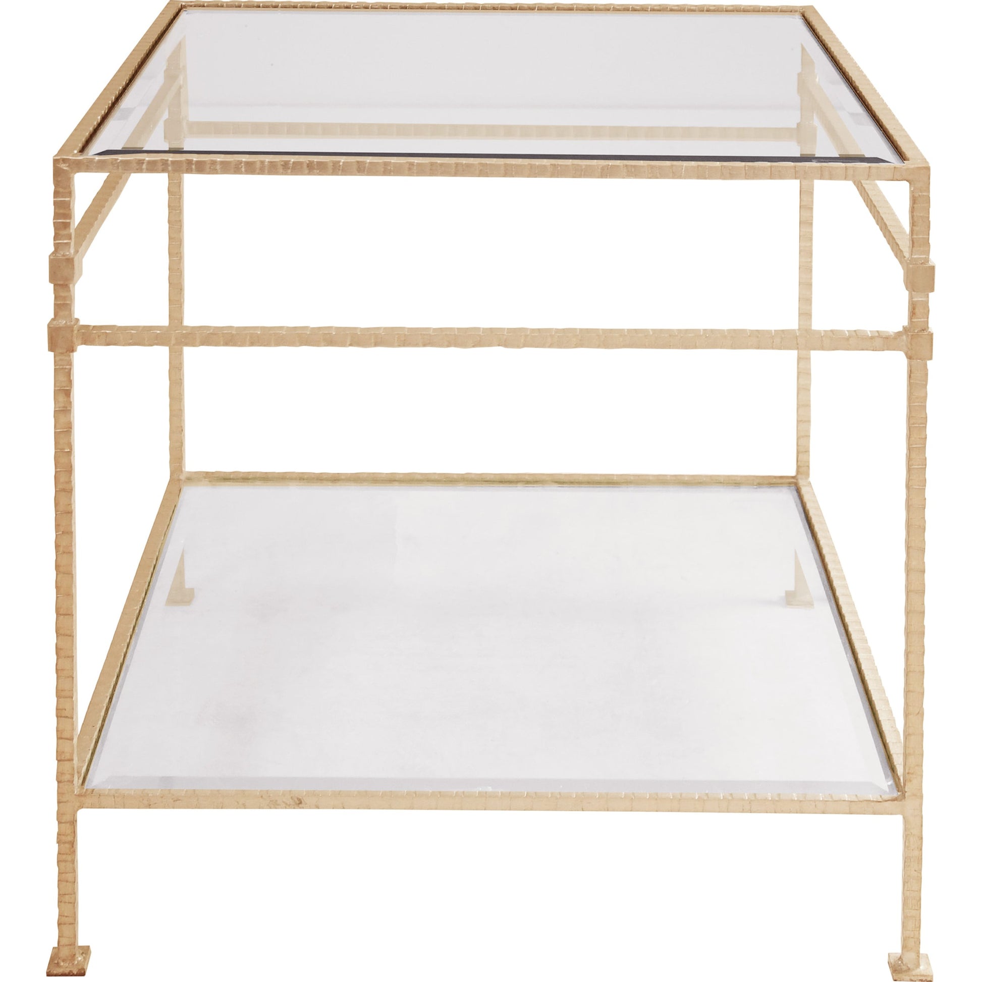 Amos Table by Worlds Away in gold leaf. Made from iron, glass in a modern style.