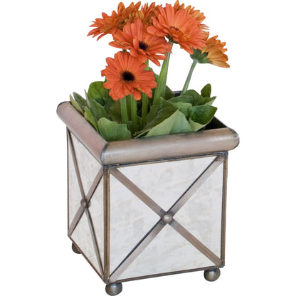 Crosshatch Lip Antique Mirror Planter by Worlds Away in bronze. Made from metal, glass in a modern style.