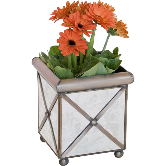 Crosshatch Lip Antique Mirror Planter by Worlds Away in bronze. Made from metal, glass in a modern style.