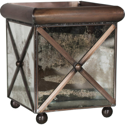 Crosshatch Lip Antique Mirror Planter by Worlds Away in bronze. Made from metal, glass in a modern style.