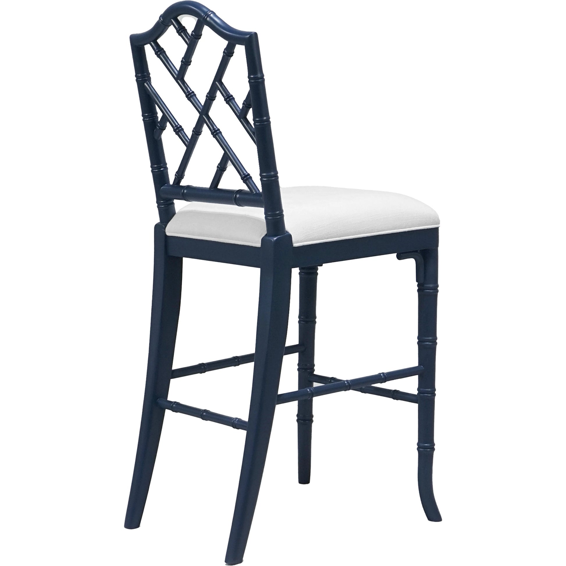 Annette Counter Stool by Worlds Away in matte white. Made from hardwood solids, plywood, foam, dacron, fabric in a coastal style.