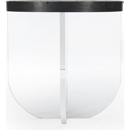 Cameron End Table by Zentique in rustic galvanized tin and acrylic, recycled metal. Made from acrylic, recycled metal in a modern style.