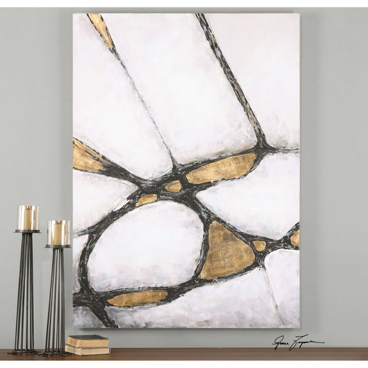 Abstract Art in Gold and Black by Uttermost in multi and gold. Made from fir in a eclectic & global style.