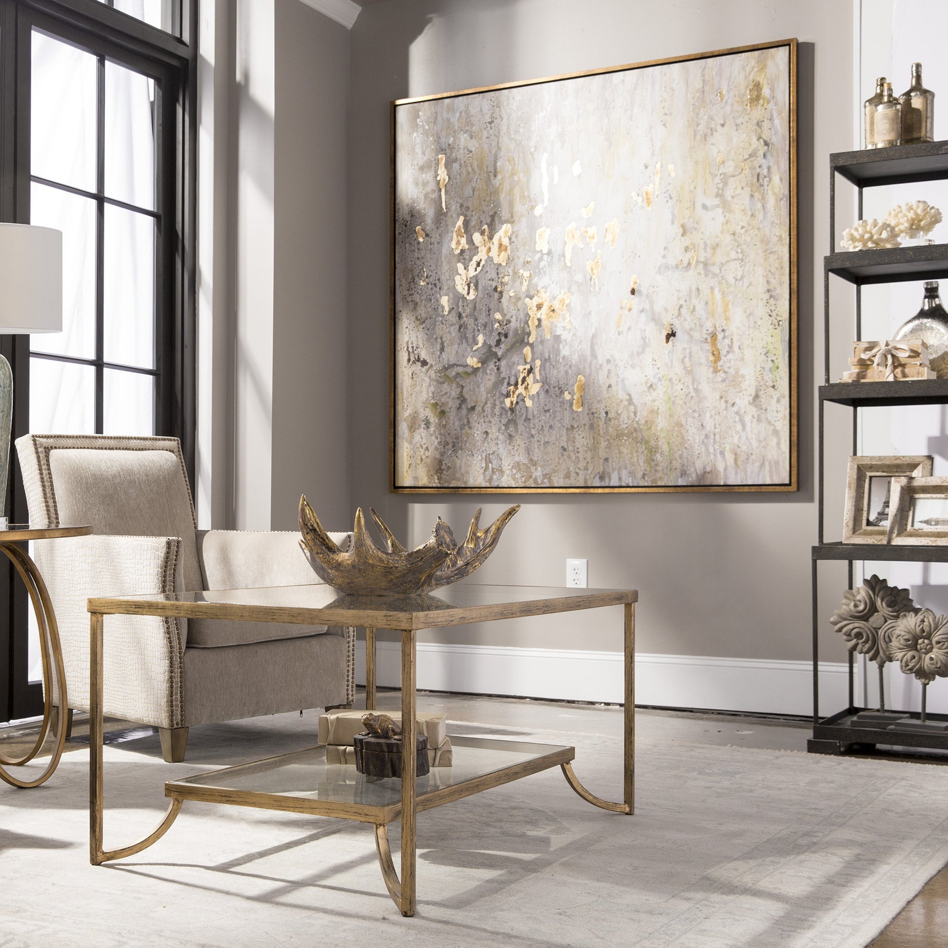 Golden Raindrops by Uttermost in multi. Made from firwood, fiber canvas, pu leather in a modern style.