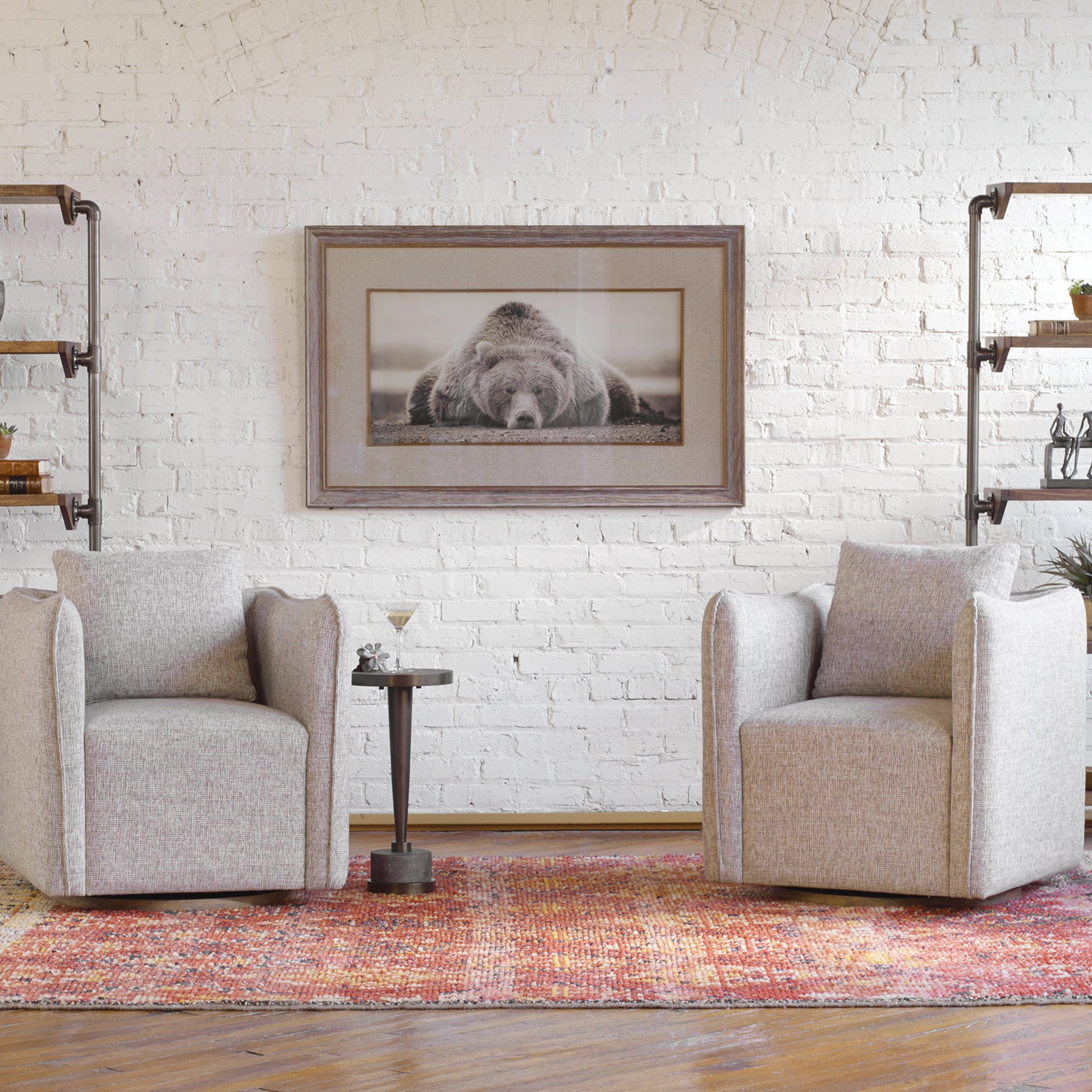 Deep Sleep Bear Print by Uttermost in multi. Made from pine wood, glass in a rustic style.