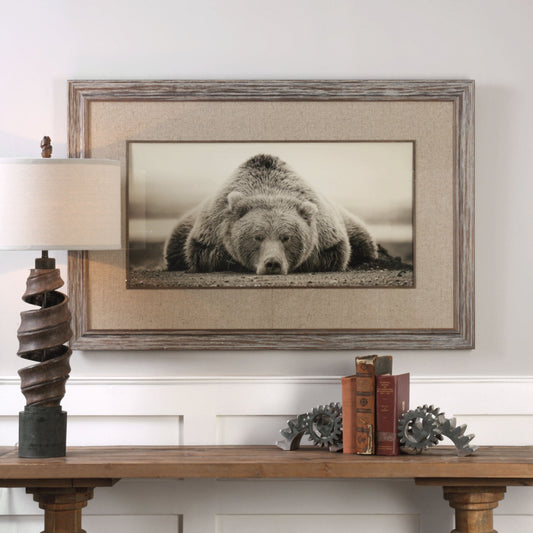 Deep Sleep Bear Print by Uttermost in multi. Made from pine wood, glass in a rustic style.