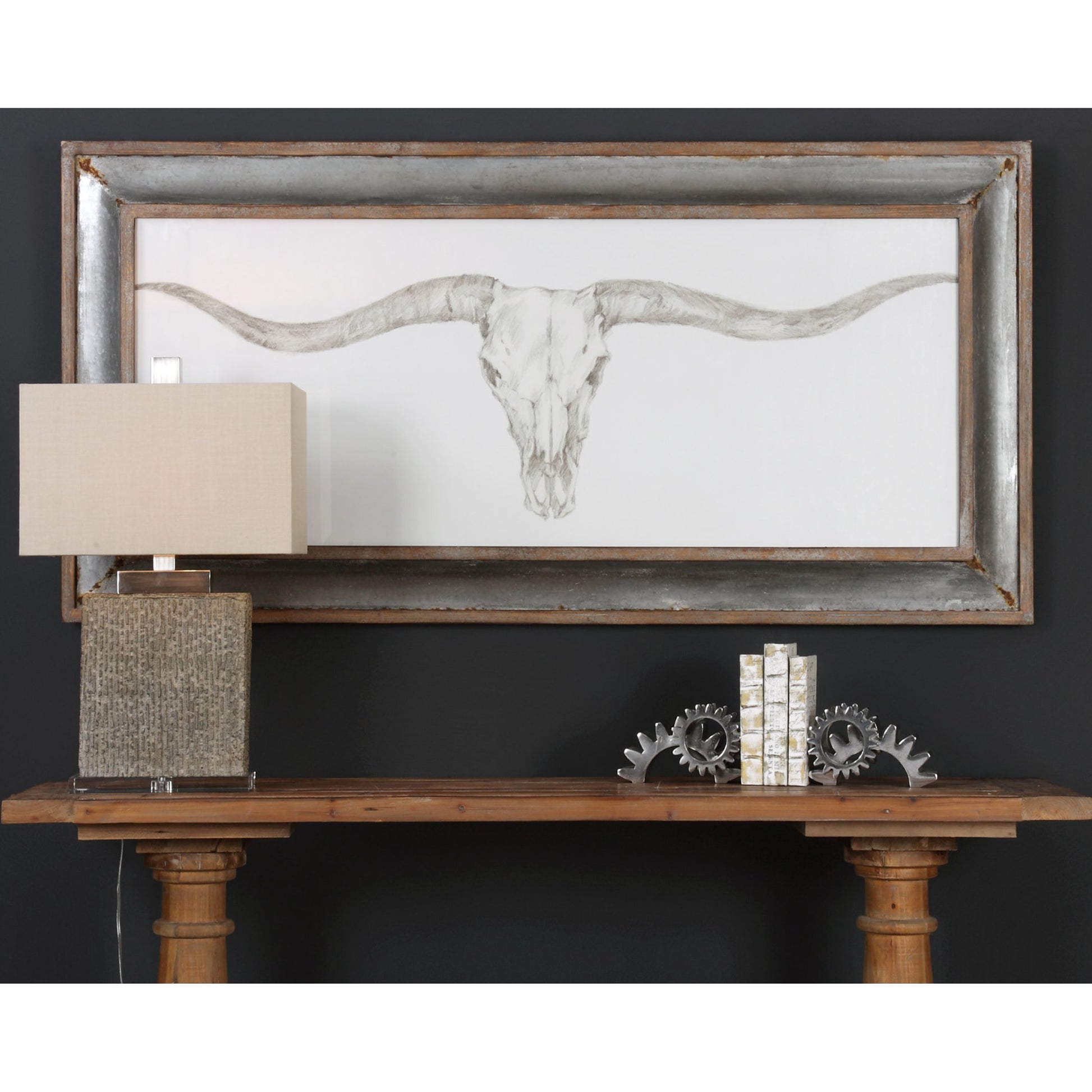 Western Skull Mount Print by Uttermost in multi. Made from mdf, clear glass, fir, galvanize in a modern style.