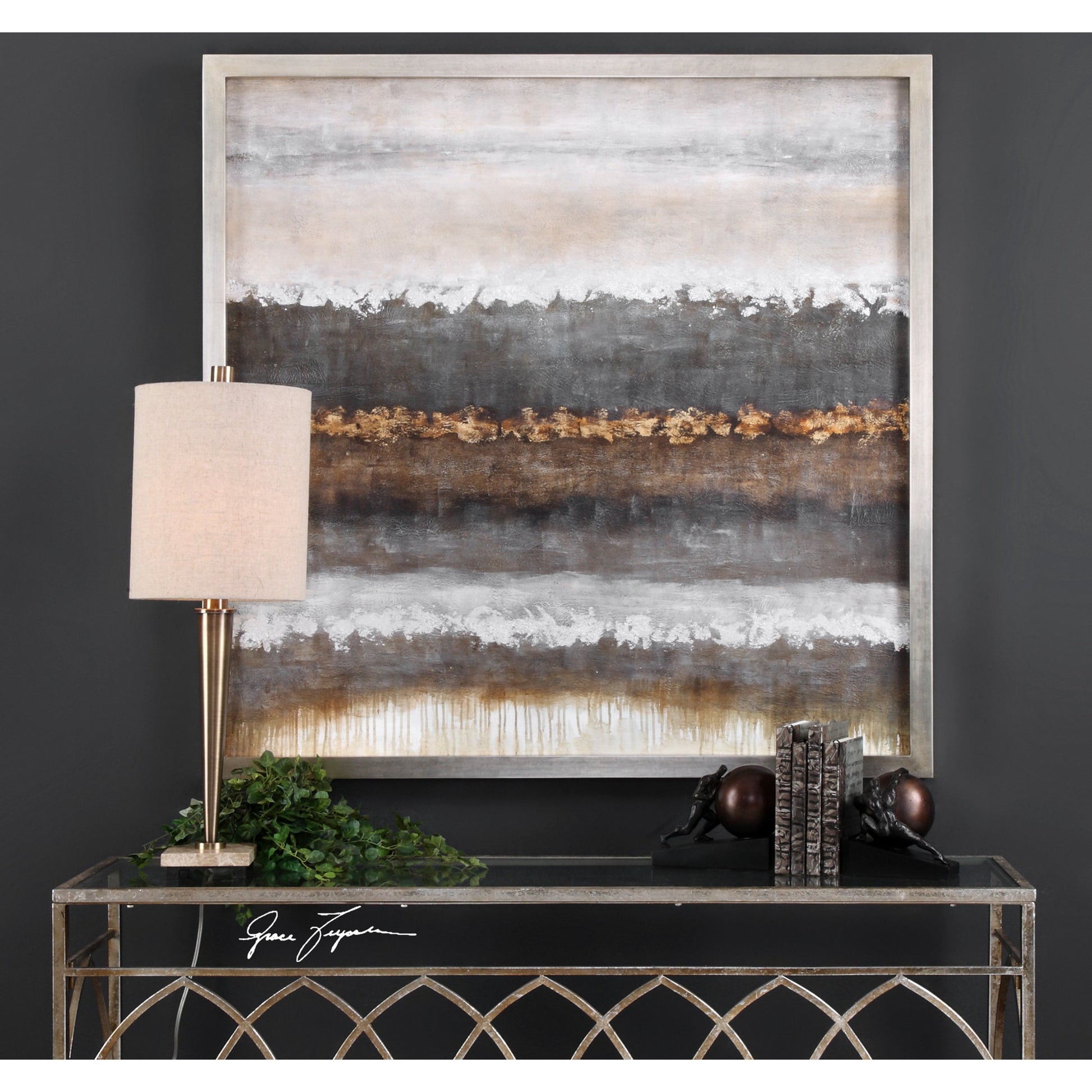 Layers Landscape Art by Uttermost in multi. Made from pine wood, canvas, acrylic in a modern style.