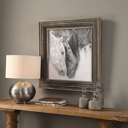 Black and White Horses Print by Uttermost in multi and black. Made from mdf, glass, iron, paper in a rustic style.
