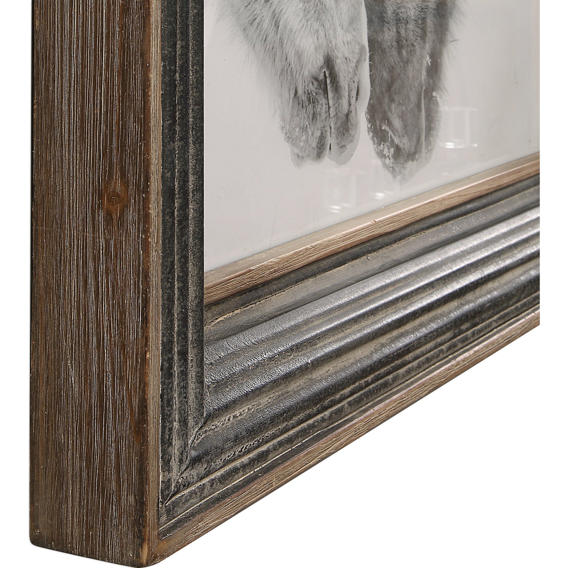 Black and White Horses Print by Uttermost in multi and black. Made from mdf, glass, iron, paper in a rustic style.