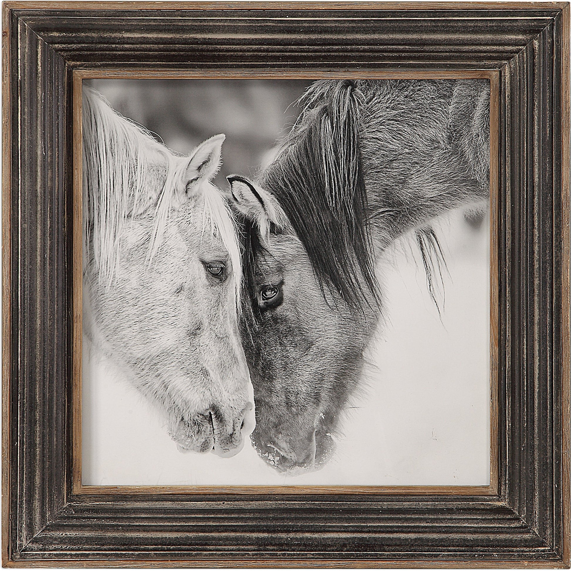 Black and White Horses Print by Uttermost in multi and black. Made from mdf, glass, iron, paper in a rustic style.