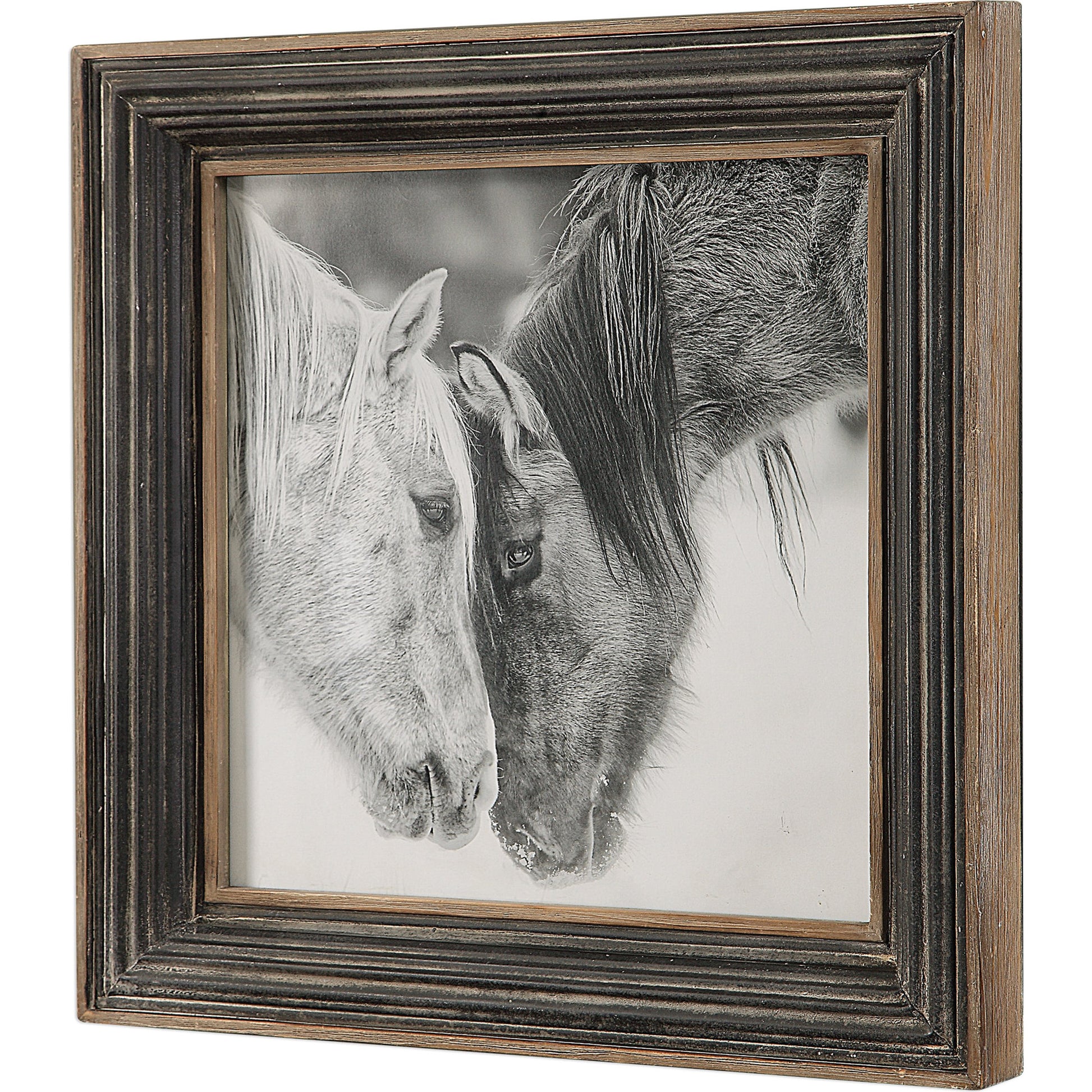 Black and White Horses Print by Uttermost in multi and black. Made from mdf, glass, iron, paper in a rustic style.