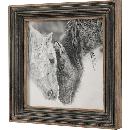 Black and White Horses Print by Uttermost in multi and black. Made from mdf, glass, iron, paper in a rustic style.