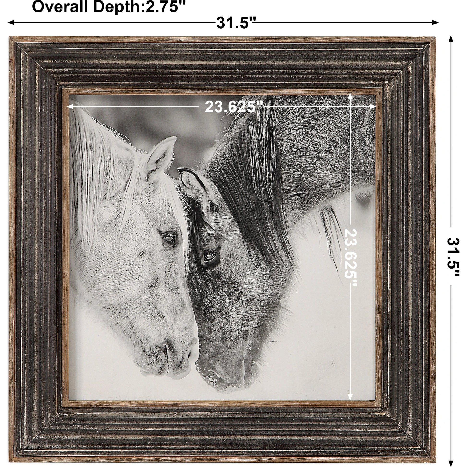 Black and White Horses Print by Uttermost in multi and black. Made from mdf, glass, iron, paper in a rustic style.